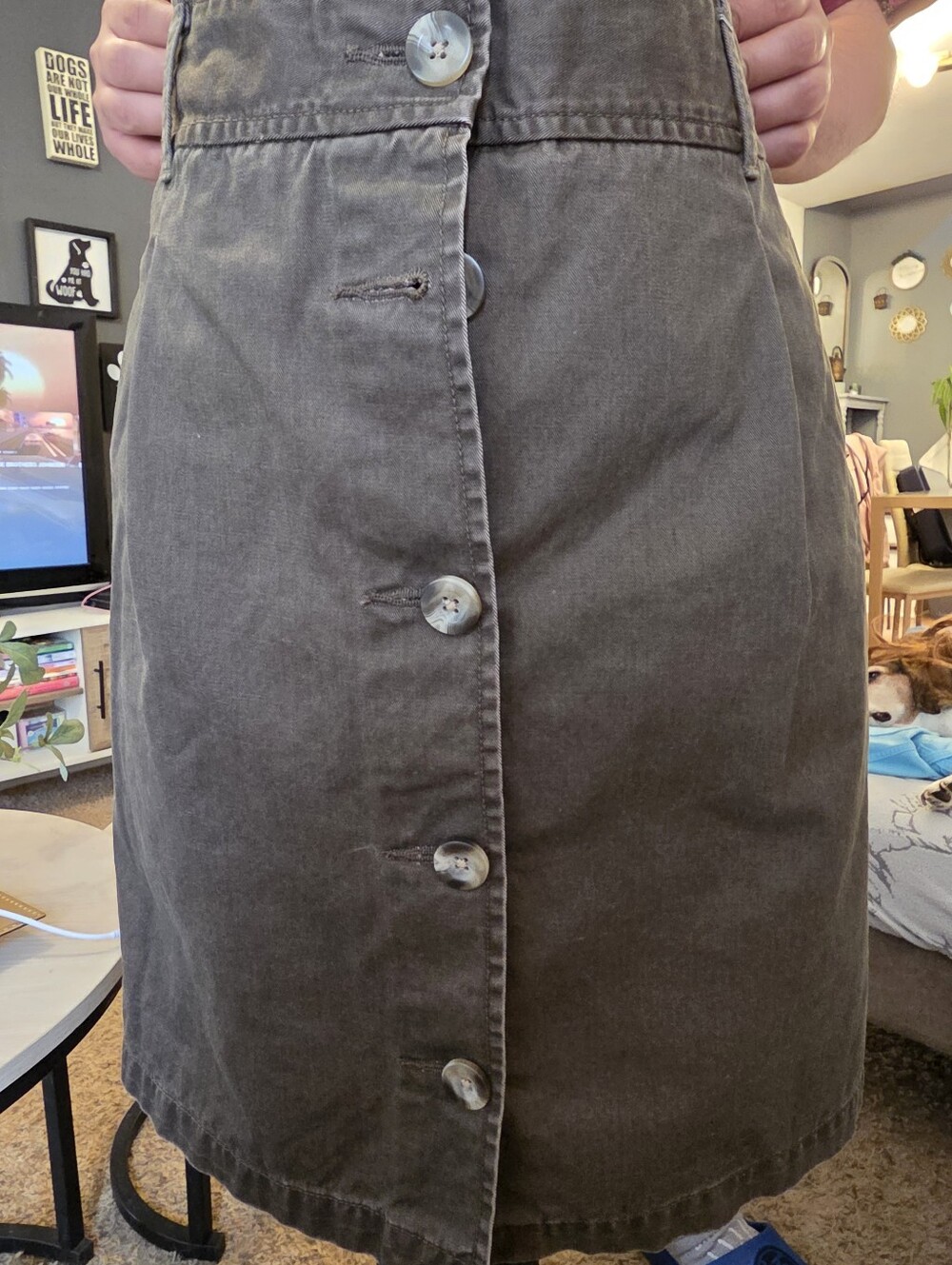 Button-Front Brown Denim Skirt